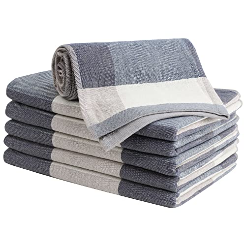 PiccoCasa 6er Set Küchen Kaffeetassen Geschirrtücher Handtücher 100% Baumwolle, Ultra e Karierte Muster Küchentücher Gemischte Blau von PiccoCasa