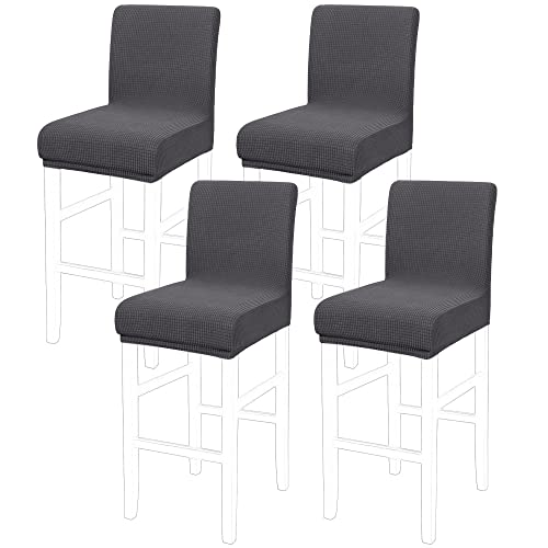 PiccoCasa Esszimmerstuhlhussen Set mit 4 Stück, Stretch & Abnehmbare Barhocker-Bezug für Kneipentheke – Höhe, Seitenstühle mit quadratischem Gitter, waschbare Stuhlhussen grau von PiccoCasa