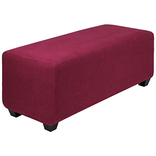 PiccoCasa Hoher Stretch-Ottoman-Bezug mit elastischem Boden, weicher Schonbezug, Jacquard-Stoff, kleine Karos, rechteckige Aufbewahrung, Hockerbezug, Möbelbezüge, Burgunderrot, XL von PiccoCasa