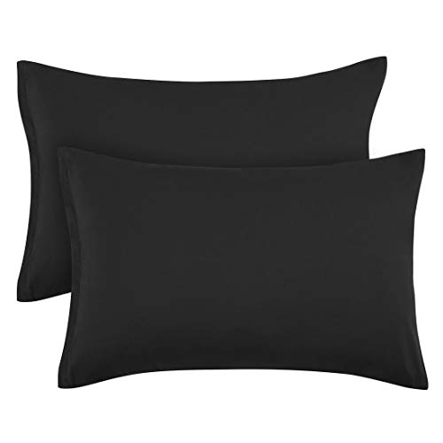 PiccoCasa Kissenbezüge mit Reißverschluss, 100 % gebürstete Mikrofaser, Polyester, 2er-Set, weich und bequem, Schwarz, 50 x 90 cm von PiccoCasa