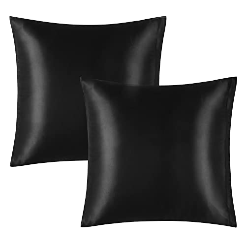 PiccoCasa Kissenbezug Satin Kopfkissenbezug 40X40cm 2er Set mit Reißverschluss für Haar und Haut Schwarz 40x40cm von PiccoCasa