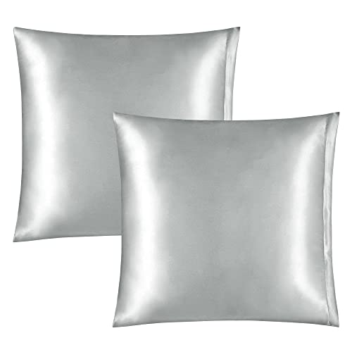 PiccoCasa Kissenbezug Satin Kopfkissenbezug 40X40cm 2er Set mit Reißverschluss für Haar und Haut anthrazit 40x40cm von PiccoCasa