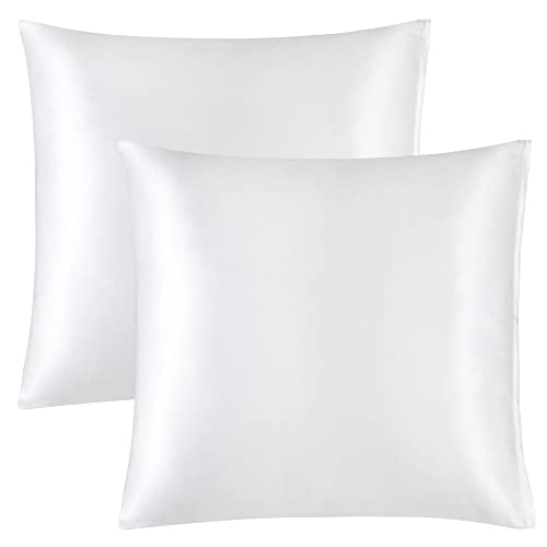 PiccoCasa Kissenbezug Satin Kopfkissenbezug 80x80ccm 2er Set mit Reißverschluss für Haar und Haut Weiß 80x80cm von PiccoCasa
