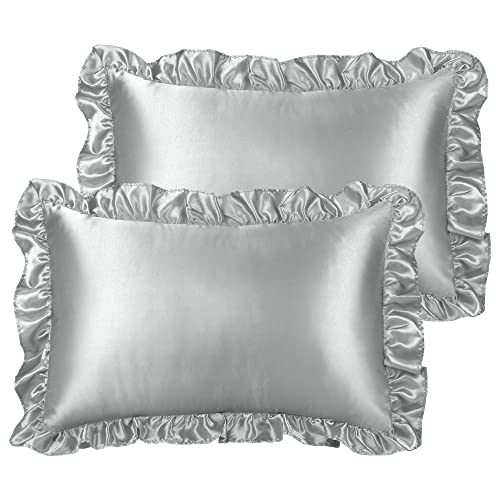 PiccoCasa Kissenbezug Satin Pillowcase 2er Set Kopfkissenbezüge mit rüschen kuschelig Hotelverschluss als Dekokissenbezug für Wohnzimmer Schlafzimmer Sofa Deko Anthrazit 51x66cm PiccoCasa Kissenbezug Satin Pillowcase 2er Set Kopfkissenbezüge mit rüschen kuschelig Hotelverschluss als Dekokissenbezug für Wohnzimmer Schlafzimmer Sofa Deko Anthrazit 51x66cm von PiccoCasa