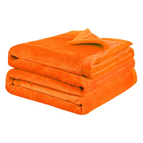 PiccoCasa Kuscheldecke Tagesdecke Fleecedecke mit Rand Microfaser Decke Weiche Warme Leichte Decke 330GSM für Bett Sofa usw. Orange 150x200cm von PiccoCasa
