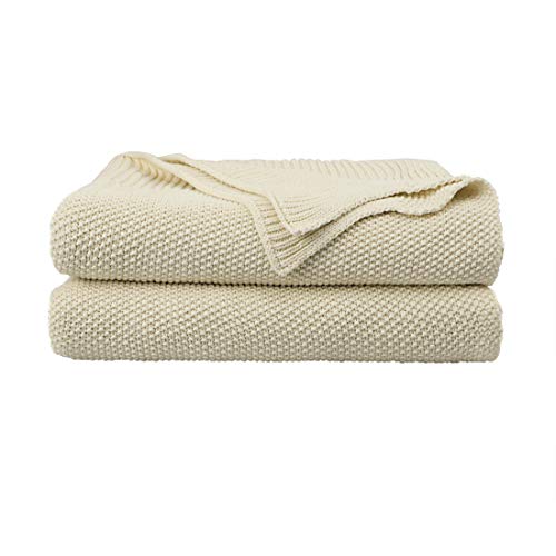 PiccoCasa Tagesdecke Baumwolle Strickdecke Sommerdecke pflegeleicht gesund als Sofadecke Sofaüberwurf für Fernsehen oder Lesen usw. Beige 130x180cm von PiccoCasa