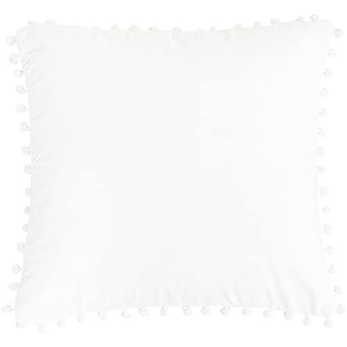 PiccoCasa Samt Kissen Kissenbezug mit Pompoms Kissenhülle Dekorative Dekokissen Sofakissen Couchkissen Deko Bezug mit Reißverschluss Weiß 45x45cm von PiccoCasa