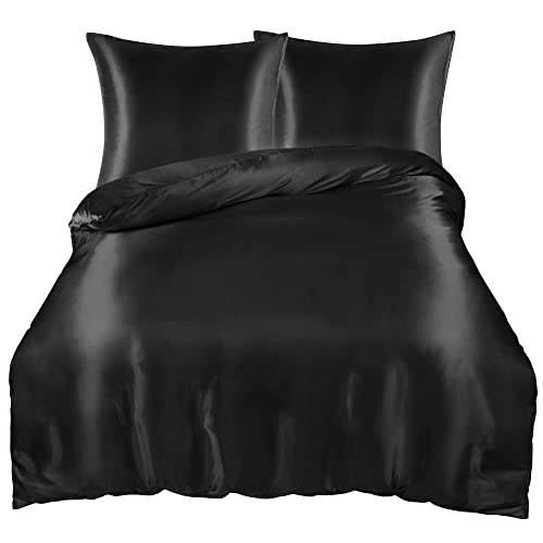 PiccoCasa Satin Bettwäsche 135x200cm Schwarz 3tlg Uni Glatt Luxus Seide Bettbezug mit Reißverschluss und Kissenbezug 80x80cm kuschelig weich Bettwäsche-Sets PiccoCasa Satin Bettwäsche 135x200cm Schwarz 3tlg Uni Glatt Luxus Seide Bettbezug mit Reißverschluss und Kissenbezug 80x80cm kuschelig weich Bettwäsche-Sets von PiccoCasa