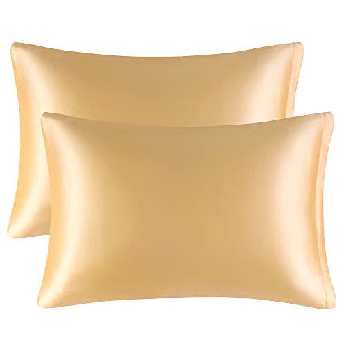 PiccoCasa Satin-Kissenbezüge, 2 Stück, Satin-Seidenkissenbezüge für Haar und Haut, mit Reißverschluss, weiche Kissenbezüge, Bezug-Set, Champagner, 50 x 90 cm von PiccoCasa