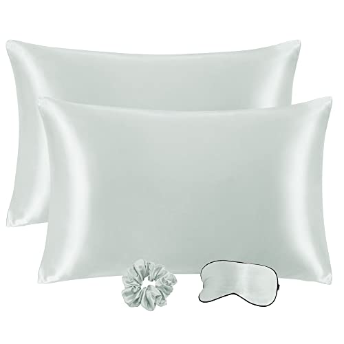 PiccoCasa 2er Set Satin Kissenbezug 51x66 cm Dunkelgrau - Satin Kopfkissenbezug für Haare und Haut, Weich Pillowcases Kissenhülle mit Haargummi und Augenmaske von PiccoCasa