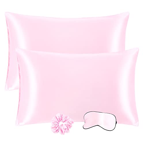 PiccoCasa Satin Kissenbezug mit Hotelverschluss für Haar und Haut, 2er Set Kissenbezüge 51x66 cm kuschelig Kopfkissenbezüge für Schlafkissen Dekokissen, Rosa von PiccoCasa