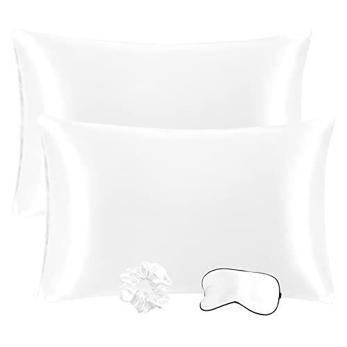 PiccoCasa Satin Kissenbezug mit Hotelverschluss für Haar und Haut, 2er Set Kissenbezüge 51x66 cm kuschelig Kopfkissenbezüge für Schlafkissen Dekokissen, Weiß von PiccoCasa