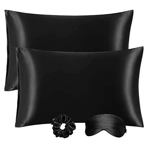 PiccoCasa Satin Kissenbezug mit Hotelverschluss für Haar und Haut, 2er Set Kissenbezüge 51x91 cm kuschelig Kopfkissenbezüge für Schlafkissen Dekokissen, Schwarz von PiccoCasa