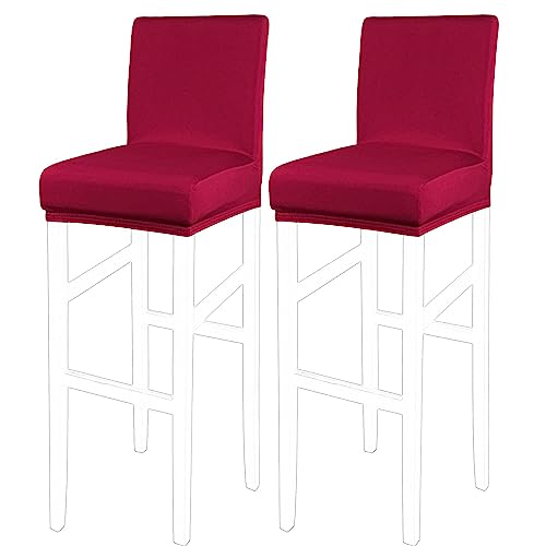 PiccoCasa Set mit 2 Barhocker-Bezügen mit elastischer Unterseite, dehnbar und abnehmbar, Esszimmerstuhlhussen für Kneipe, Spandex-Höhe, Seitenstühle, Schutz, Schonbezüge, Burgunderrot von PiccoCasa