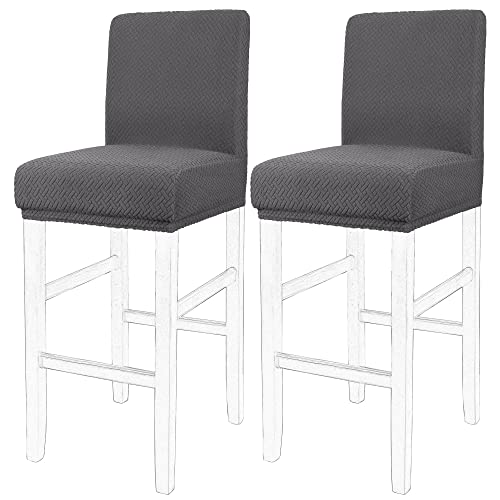 PiccoCasa Stretch- und abnehmbare Esszimmerstuhlhussen für Kneipentheke, Barhockerbezüge mit elastischer Unterseite, Spandex, kurze Rückenlehne, Grau, 2 Stück von PiccoCasa