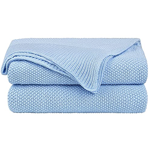 PiccoCasa Tagesdecke Baumwolle Strickdecke Sommerdecke pflegeleicht gesund als Sofadecke Sofaüberwurf für Fernsehen oder Lesen usw. Hellblau 130x150cm von PiccoCasa