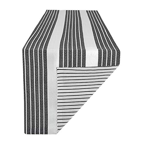 PiccoCasa Tischläufer, 100% Baumwolle, Esstischläufer, 33 x 183 cm, wendbares Design, maschinenwaschbar, Heim-Esstischdekoration, gestreift, Schwarz und Weiß von PiccoCasa
