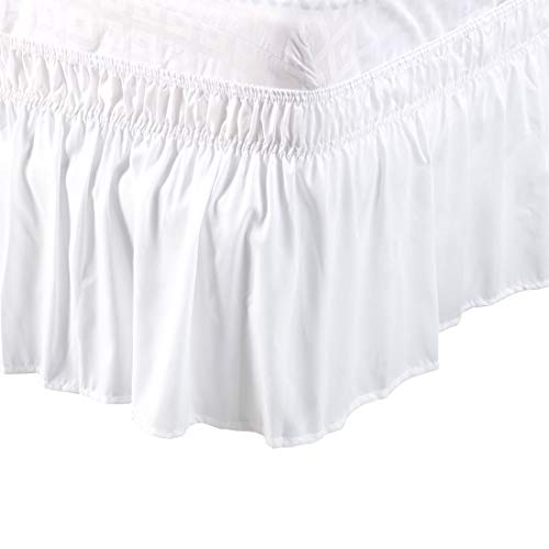 Piccocasa: Betthusse aus gebürstetem Polyester mit drei Stoff-Seiten, elastische Staub-Rüschen, einfache Passform-Falten – mit 38,1 cm Länge, baumwolle Polyester, weiß, Doppelbett von PiccoCasa