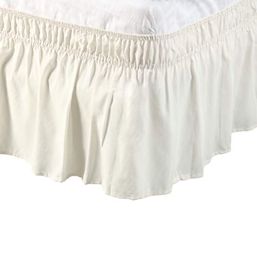 Piccocasa: Betthusse aus gebürstetem Polyester mit DREI Stoff-Seiten, elastische Staub-Rüschen, einfache Passform-Falten – mit 38,1 cm Länge Doppelbett beige von PiccoCasa