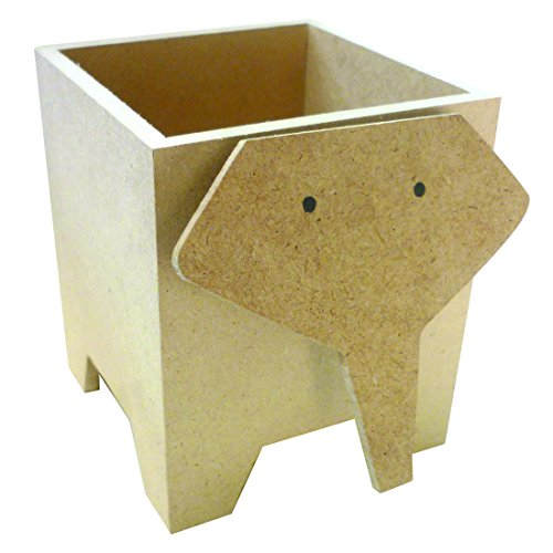 Stiftebox Stiftebecher Utensilienbox Motiv Elefant aus Holz natur zum Selbstgestalten & Bemalen, 12x8,5x10cm von Piccolino Bastelbedarf