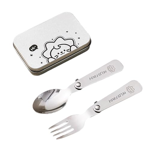 Camping-Besteck Gabel Löffel mit Aufbewahrungsbox Metallgeschirr Klapputensilien Besteck für Outdoor Picknicks Wandern Outdoor Klappbesteck Gabel Löffel mit Box von Piceioep