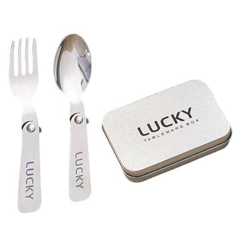 Camping-Besteck Gabel Löffel mit Aufbewahrungsbox Metallgeschirr Klapputensilien Besteck für Outdoor Picknicks Wandern Outdoor Klappbesteck Gabel Löffel mit Box von Piceioep
