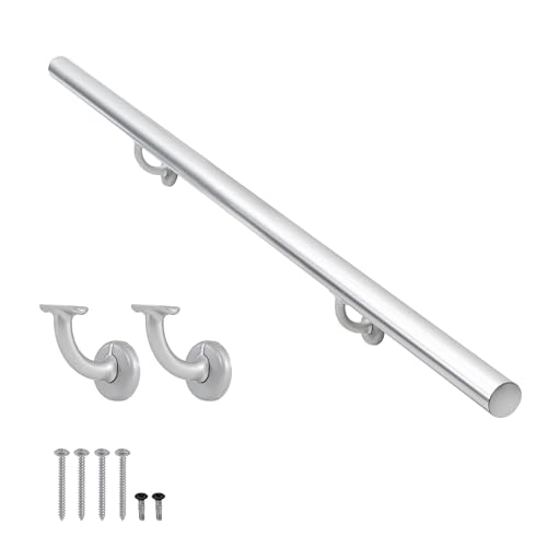 Modernes Aluminium-Handlauf-Set, Handläufe für Innentreppen, Deck, Neigung, Wandmontage, Treppengeländer, Zinklegierungs-Halterungen im Lieferumfang enthalten, rostfrei, eloxiertes Silber, 60 cm von Picesa