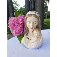 Vintage Handbemalte Madonna & Kind Mary Baby Jesus Kopf Vase/Pflanzer Links Japan von PickinAintEasy