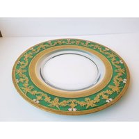 Wunderschöne 14-Zoll-Servierplatte/Ladegerät Von Arte Italica in Umgekehrter Grün - Und Goldbemalung von PickinAintEasy