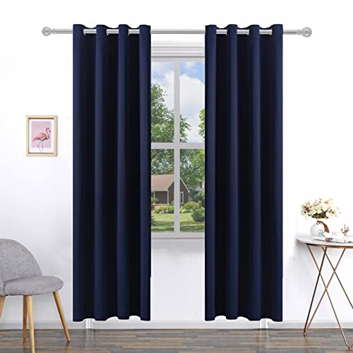 PICKLUC Marineblauer Verdunkelungsvorhang für Wohnzimmer, lichtblockierende Vorhänge mit Öse, wärmeisoliert, Geräuschreduzierung, 132 cm breit x 213 cm lang, 2 Paneele von Pickluc