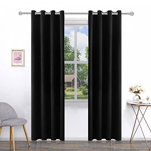 PICKLUC Verdunkelungsvorhang mit Ösen für Wohnzimmer, lichtblockierende Vorhänge, wärmeisoliert, Geräuschreduzierung, 132 cm breit x 213 cm lang, Schwarz, 2 Paneele von Pickluc