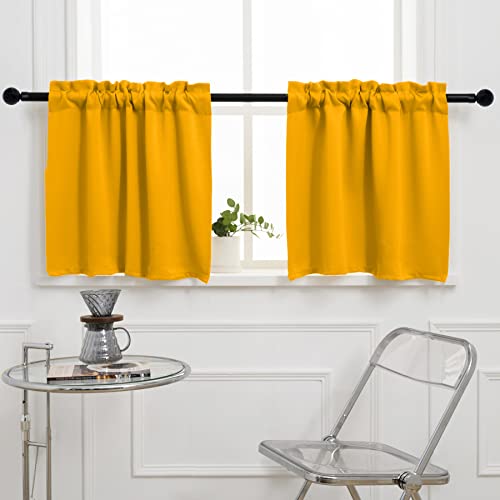 Pickluc Café-Vorhang (Halbfenster-Stufenvorhang) 61 cm Länge, Stangentaschen-Küchenvorhang, kurzer Verdunkelungsvorhang für kleines Fenster, 76,2 cm breit und 61 cm lang, 2 Paneele, Senfgelb von Pickluc