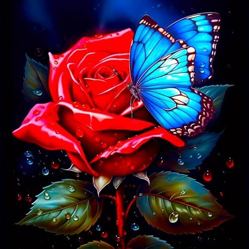 Diamond Painting Set – Rote Rose trifft blauen Schmetterling – 30x30 cm – Komplettset für Erwachsene & Kinder – Glitzerndes DIY-Kunstwerk mit Feenstaubfarben, Strassfarben & AB-Farben Diamond Painting Set – Rote Rose trifft blauen Schmetterling – 30x30 cm – Komplettset für Erwachsene & Kinder – Glitzerndes DIY-Kunstwerk mit Feenstaubfarben, Strassfarben & AB-Farben von Picmondoo