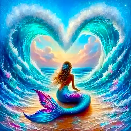 Picmondoo Diamond Painting – 50x50 cm, Mit quadratischen Harzsteinen, AB-Steinen, Strassfarben & Metallicfarben – DIY-Kunstwerk für Erwachsene & Kinder (Liebe der Meerjungfrau) von Picmondoo