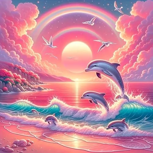 Picmondoo Diamond Painting – 50x50 cm, Mit quadratischen Harzsteinen, AB-Steinen, Strassfarben & Metallicfarben – DIY-Kunstwerk für Erwachsene & Kinder (Pinkes Meeresrauschen) von Picmondoo