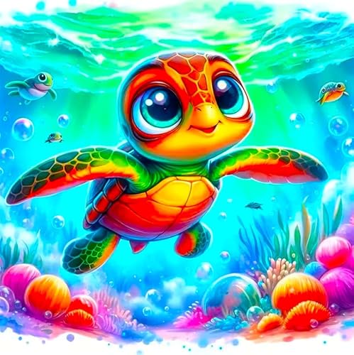 Picmondoo Diamond Painting – Große - 30x30 cm, Mit quadratischen Harzsteinen, AB-Steinen, Strassfarben & Metallicfarben – DIY-Kunstwerk für Erwachsene & Kinder (Lotta, die kleine Meeresschildkröte) von Picmondoo