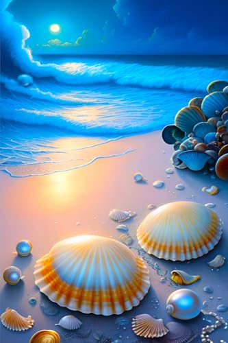 Picmondoo Diamond Painting – Große - 40x60 cm, Mit quadratischen Harzsteinen, AB-Steinen, Strassfarben & Metallicfarben – DIY-Kunstwerk für Erwachsene & Kinder (Strand im Nachtglanz) von Picmondoo