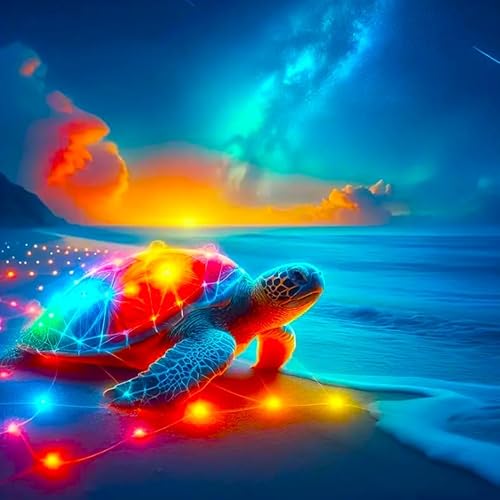 Picmondoo Diamond Painting – Große - 50x50 cm, Mit quadratischen Harzsteinen, AB-Steinen, Strassfarben & Metallicfarben – DIY-Kunstwerk für Erwachsene & Kinder (Colorful Sparkling Turtle) von Picmondoo