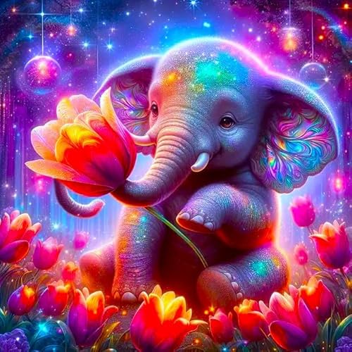 Picmondoo Diamond Painting – Große - 50x50 cm, Mit quadratischen Harzsteinen, AB-Steinen, Strassfarben & Metallicfarben – DIY-Kunstwerk für Erwachsene & Kinder (Elefantenmädchen) von Picmondoo