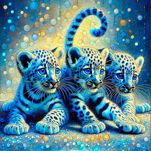 Picmondoo Diamond Painting – Große - 50x50 cm, Mit quadratischen Harzsteinen, AB-Steinen, Strassfarben & Metallicfarben – DIY-Kunstwerk für Erwachsene & Kinder (Leopardenbabys) von Picmondoo