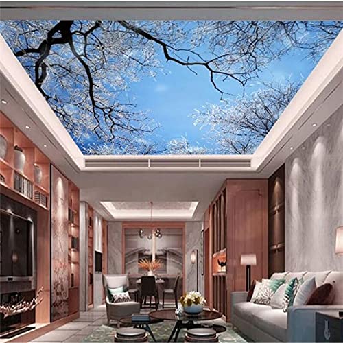 HGFHGD 3D Deckentapete Schöne Himmel Zweige Schnee Wohnzimmer Decke Wand Art Deco Decke Hintergrund Wandbild Wandaufkleber von Picnelt