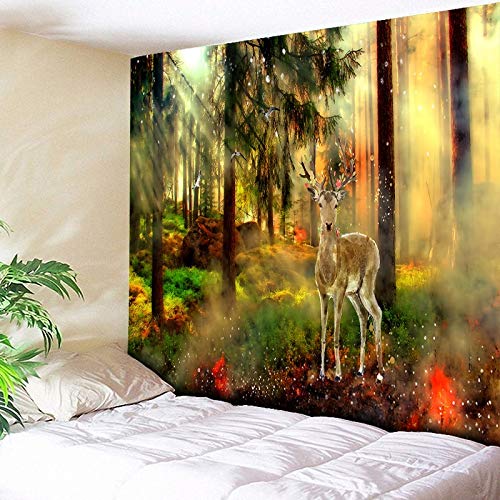 HGFHGD 3D Wandteppich Wald Sonnenschein Elf Hirsch Wandbehang Kunst Schlafzimmer Wohnzimmer Wanddecke Sofa Hintergrund Hängendes Tuch Heimtextilien von Picnelt