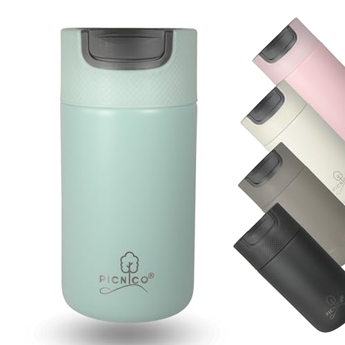 Picnico Kaffeebecher to go - Edelstahl Kaffeebecher - Thermobecher mit Drehverschluss - 400ml - auslaufsicher - spülmaschinenfest (Mint Green) von Picnico