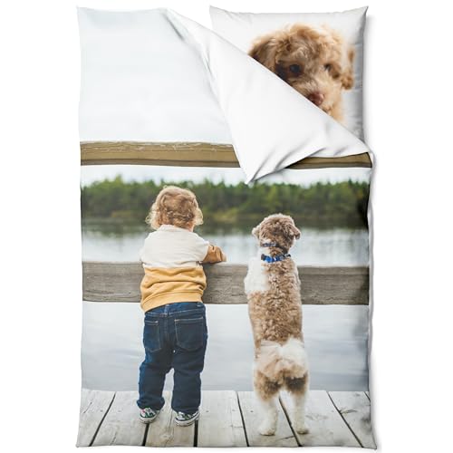 Pictogogo Personalisierte Baby Bettwäsche, Kinderbettwäsche, Bettwäsche Mit Namen, Babybett Komplett Set Mit Reißverschluss, Oeko-TEX Standard 100 (Foto, 80 x 80 cm) von Pictogogo