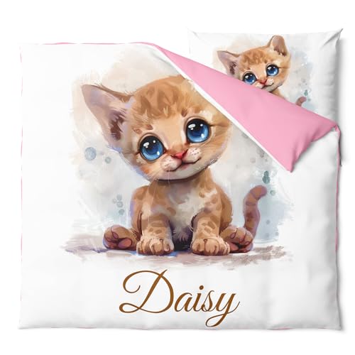 Pictogogo Personalisierte Baby Bettwäsche, Kinderbettwäsche, Bettwäsche Mit Namen, Babybett Komplett Set Mit Reißverschluss, Oeko-TEX Standard 100 (Süße Kätzchen 2, 80 x 80 cm) von Pictogogo