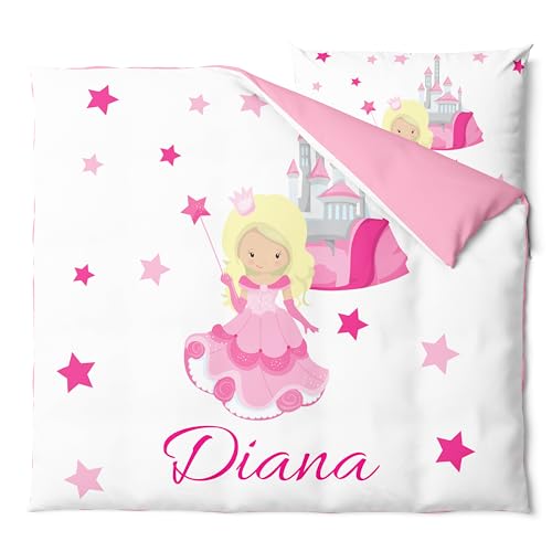 Pictogogo Personalisierte Baby Bettwäsche mit Süße Prinzessin, Wählbare Unterfarbe aus Baumwolle, Kinderbettwäsche Mit Namen, Babybett Komplett Set Mit Reißverschluss (Prinzessin, 80 x 80 cm) von Pictogogo