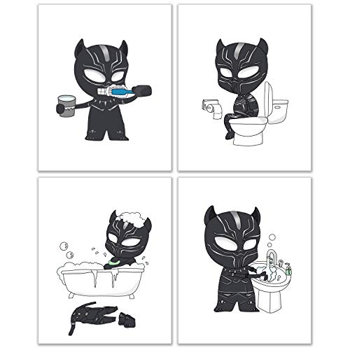 Black Panther Badezimmer-Fotos – Set von 4 (20,3 x 25,4 cm) Kinderdrucken von Picture This Prints