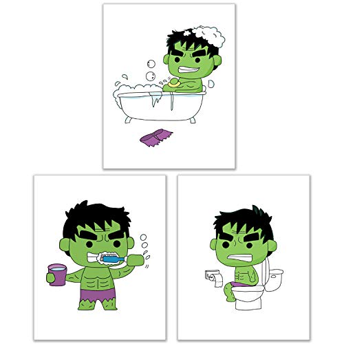 Hulk Badezimmer-Fotos, Set mit 3 Posterdrucken (20,3 x 25,4 cm) von PICTURE THIS PRINTS