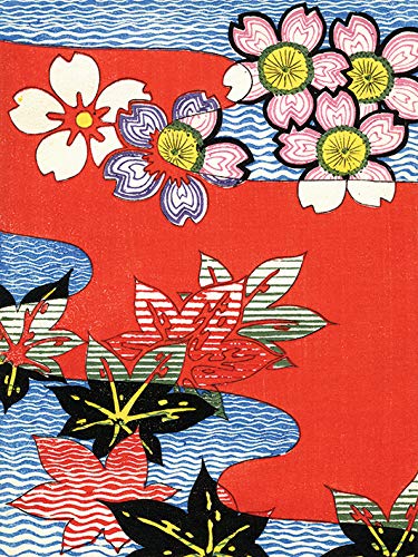 Piddix Vintage Japanese Flowers Leinwanddruck, Mehrfarbig, 60 x 80 cm von Piddix