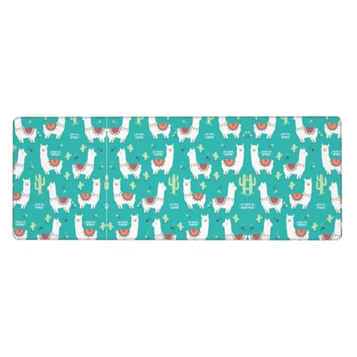 Gaming-Mauspad mit niedlichem weißem Lama und Kaktus, auslaufsicher, schmutzabweisend, Stoff, 800 x 300 x 3 mm lang, Schreibtischunterlage von Pidgazdfgv